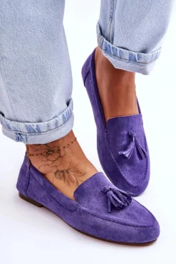 Zamszowe Klasyczne Mokasyny Z Frędzlami Fioletowe Averil