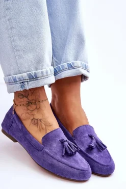 Zamszowe Klasyczne Mokasyny Z Frędzlami Fioletowe Averil