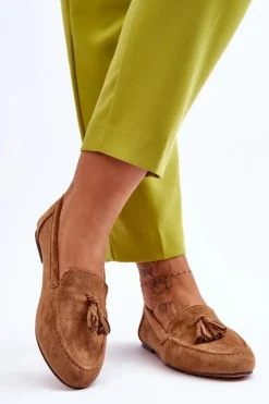 Zamszowe Klasyczne Mokasyny Z Frędzlami Brązowe Averil