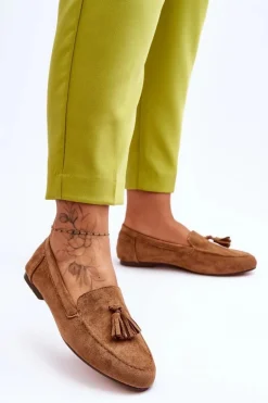 Zamszowe Klasyczne Mokasyny Z Frędzlami Brązowe Averil