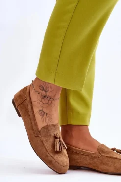 Zamszowe Klasyczne Mokasyny Z Frędzlami Brązowe Averil