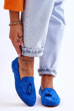 Zamszowe Klasyczne Mokasyny Z Frędzlami Niebieskie Averil