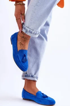 Zamszowe Klasyczne Mokasyny Z Frędzlami Niebieskie Averil