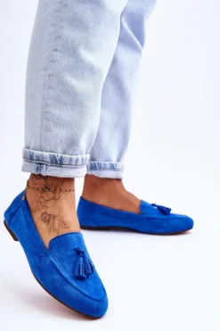 Zamszowe Klasyczne Mokasyny Z Frędzlami Niebieskie Averil
