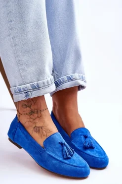 Zamszowe Klasyczne Mokasyny Z Frędzlami Niebieskie Averil