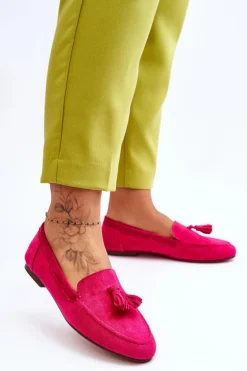 Zamszowe Klasyczne Mokasyny Z Frędzlami Fuksja Averil