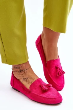Zamszowe Klasyczne Mokasyny Z Frędzlami Fuksja Averil