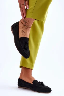 Zamszowe Klasyczne Mokasyny Z Frędzlami Czarne Averil