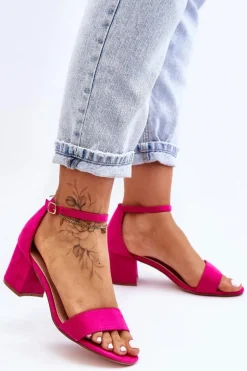 Zamszowe Klasyczne Sandały Na Niskim Obcasie Fuksja Honeymoon