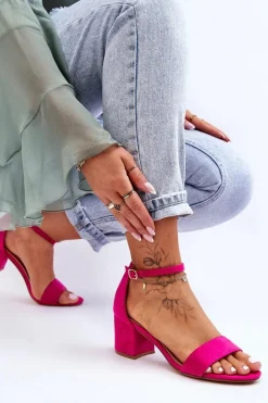 Zamszowe Klasyczne Sandały Na Niskim Obcasie Fuksja Honeymoon