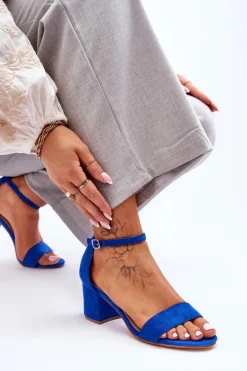 Zamszowe Klasyczne Sandały Na Niskim Obcasie Niebieskie Honeymoon