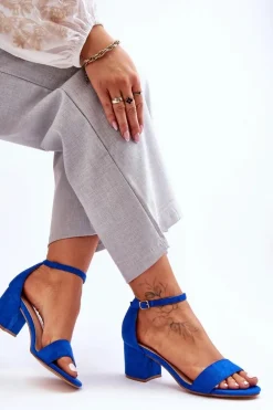 Zamszowe Klasyczne Sandały Na Niskim Obcasie Niebieskie Honeymoon
