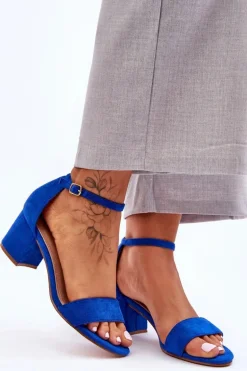 Zamszowe Klasyczne Sandały Na Niskim Obcasie Niebieskie Honeymoon