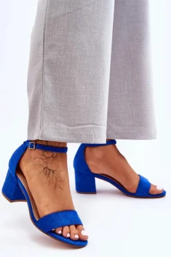 Zamszowe Klasyczne Sandały Na Niskim Obcasie Niebieskie Honeymoon
