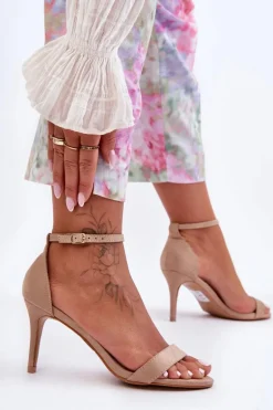 Zamszowe Klasyczne Sandały Na Szpilce Beżowe Tossa