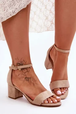 Zamszowe Klasyczne Sandały Na Niskim Obcasie Beżowe Honeymoon