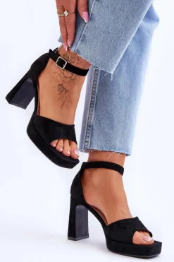 Zamszowe Klasyczne Sandały Na Platformie Czarne Classy