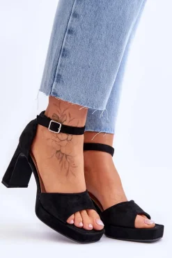 Zamszowe Klasyczne Sandały Na Platformie Czarne Classy