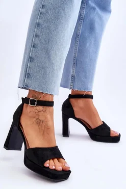 Zamszowe Klasyczne Sandały Na Platformie Czarne Classy