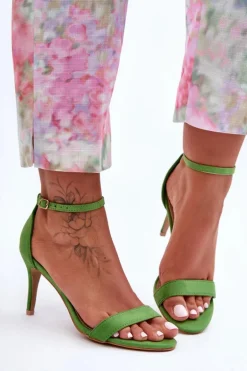 Zamszowe Klasyczne Sandały Na Szpilce Zielone Tossa