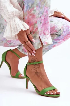 Zamszowe Klasyczne Sandały Na Szpilce Zielone Tossa