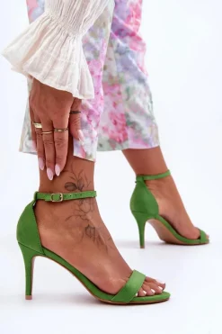 Zamszowe Klasyczne Sandały Na Szpilce Zielone Tossa