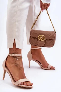 Zamszowe Klasyczne Sandały Na Szpilce Jasnobeżowe Tossa