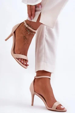 Zamszowe Klasyczne Sandały Na Szpilce Jasnobeżowe Tossa