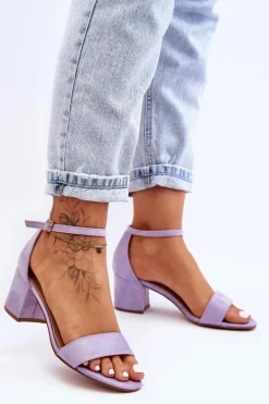 Zamszowe Klasyczne Sandały Na Niskim Obcasie Fioletowe Honeymoon