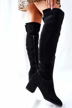 Zamszowe Kozaki Czarne Nicole 2582