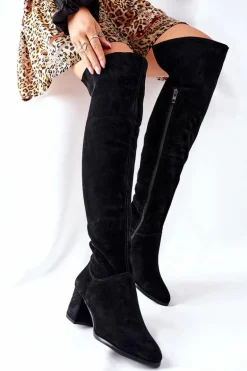 Zamszowe Kozaki Czarne Nicole 2582