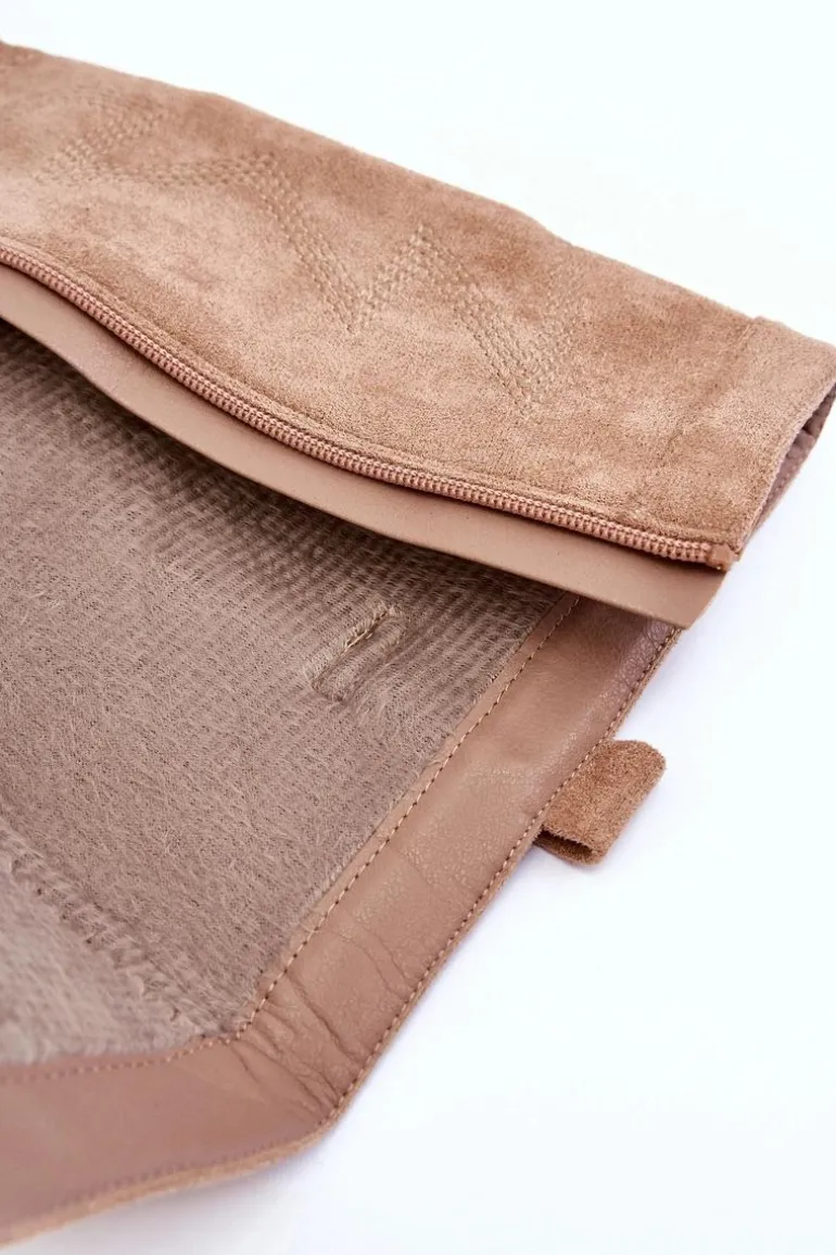 Zamszowe Kozaki Damskie Na Słupku Beżowe Khabira