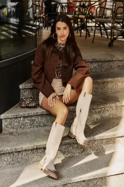 Zamszowe Kozaki Damskie Przed Kolano Lewski 3615 Cappucino