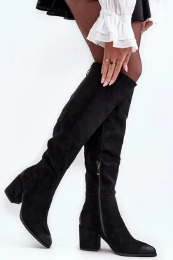 Zamszowe Kozaki Damskie Za Kolano Czarne Favana