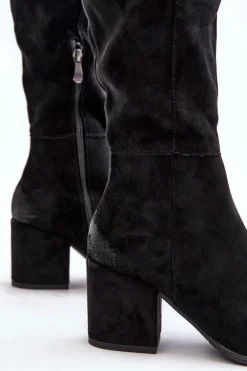 Zamszowe Kozaki Damskie Za Kolano Czarne Favana