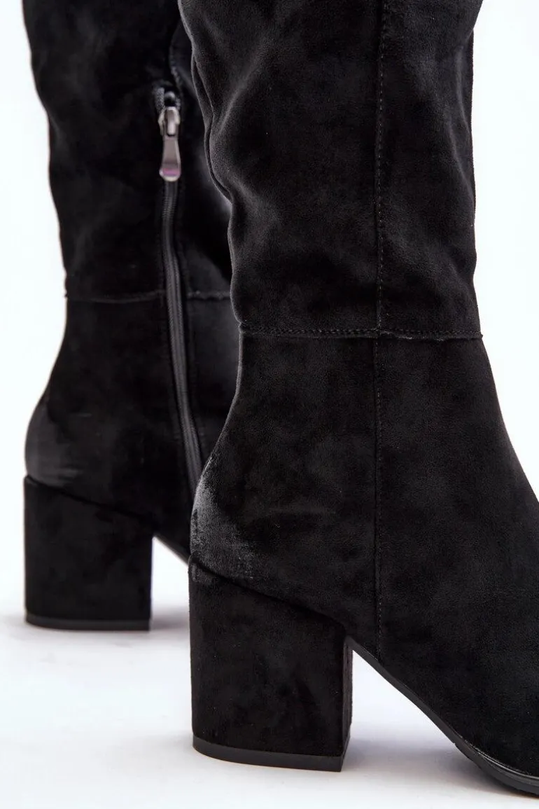 Zamszowe Kozaki Damskie Za Kolano Czarne Favana