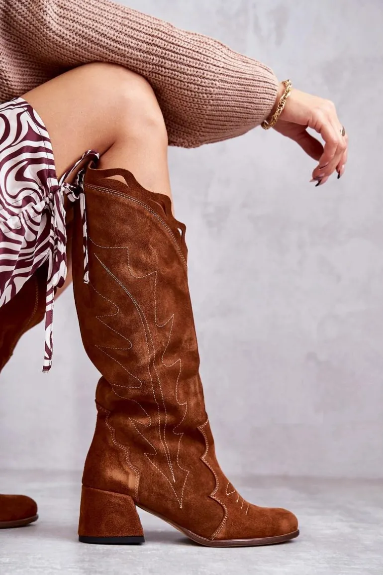 Zamszowe Kozaki Do Kolana Brązowe Andreia