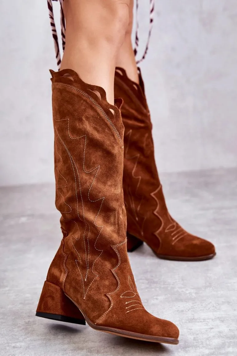 Zamszowe Kozaki Do Kolana Brązowe Andreia