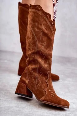 Zamszowe Kozaki Do Kolana Brązowe Andreia