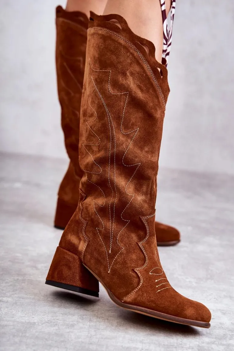 Zamszowe Kozaki Do Kolana Brązowe Andreia