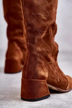 Zamszowe Kozaki Do Kolana Brązowe Andreia