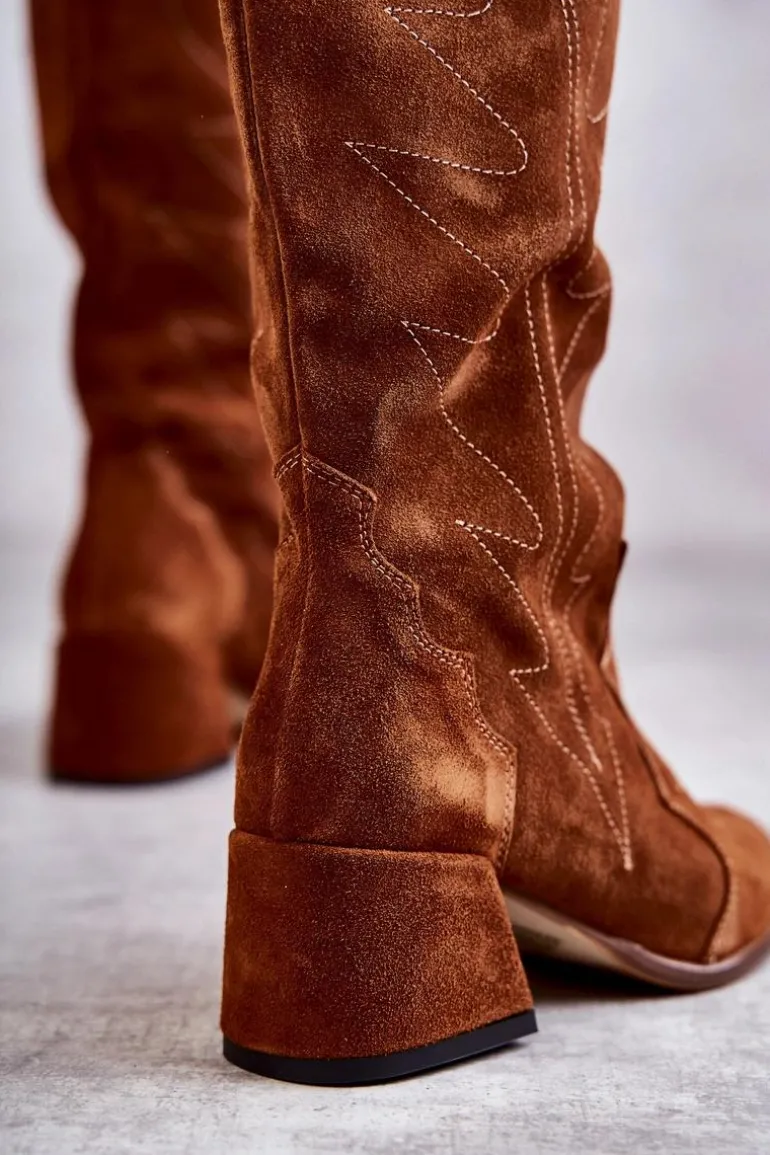 Zamszowe Kozaki Do Kolana Brązowe Andreia