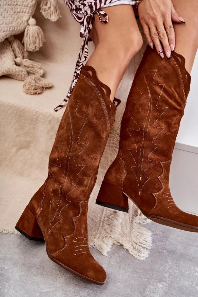 Zamszowe Kozaki Do Kolana Brązowe Andreia