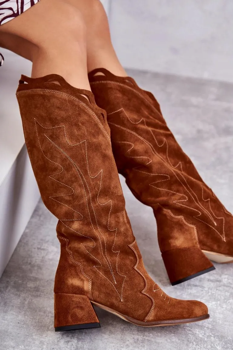 Zamszowe Kozaki Do Kolana Brązowe Andreia