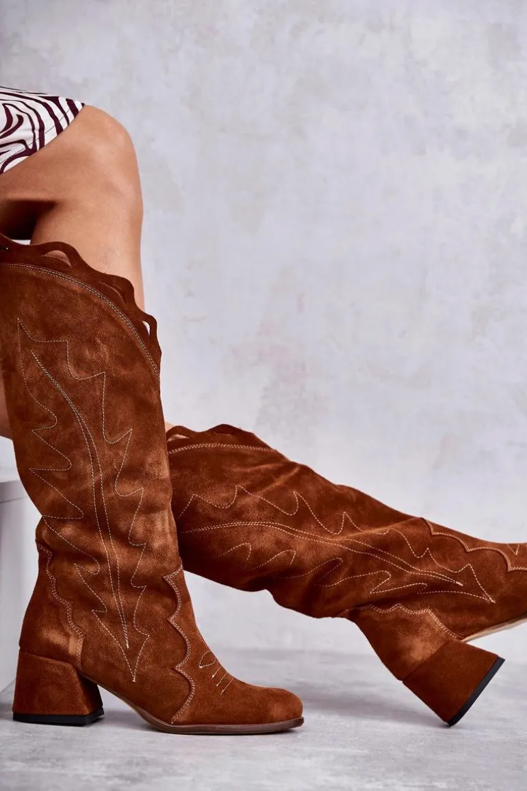 Zamszowe Kozaki Do Kolana Brązowe Andreia