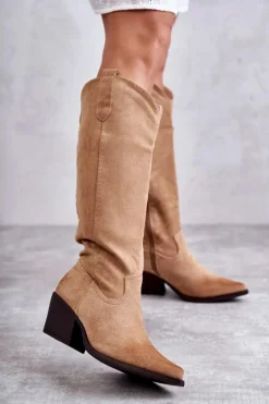 Zamszowe Kozaki Kowbojki Beżowe Casey