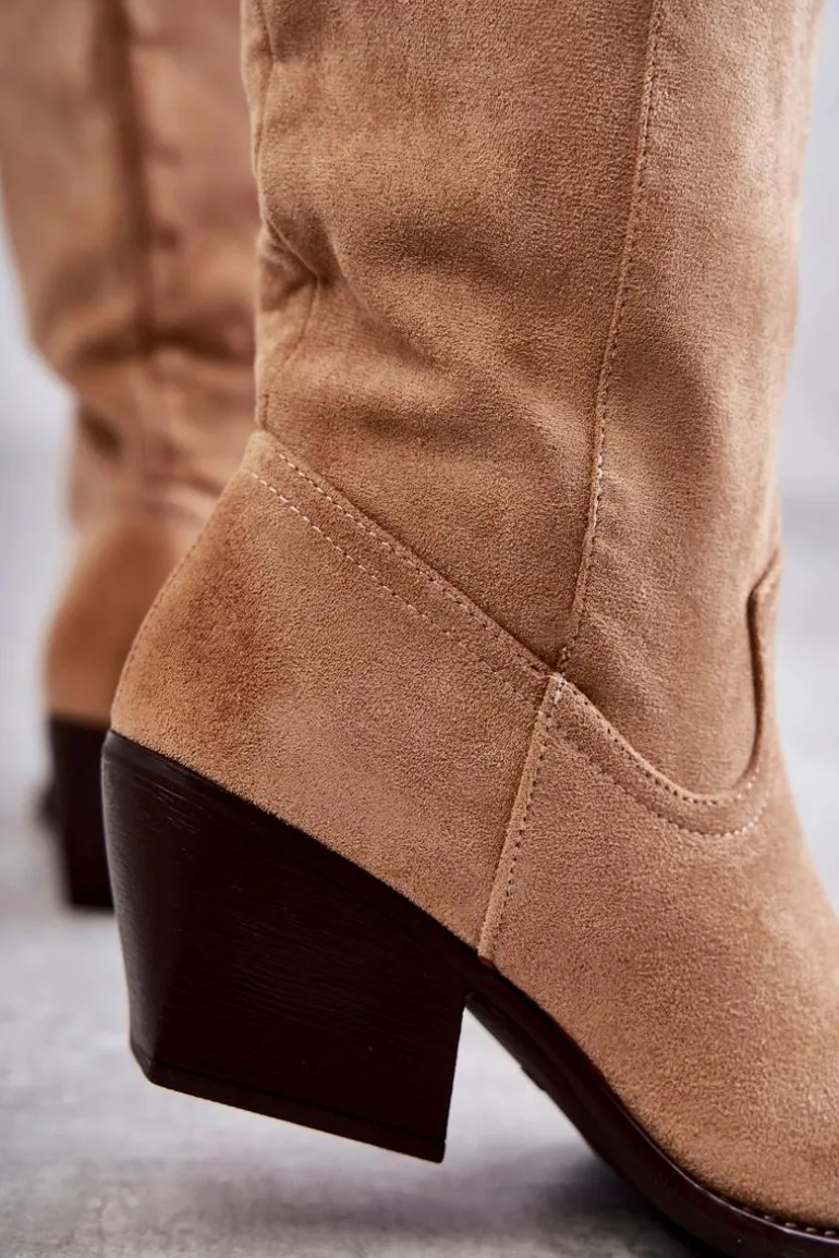 Zamszowe Kozaki Kowbojki Beżowe Casey