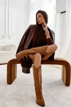 Zamszowe Kozaki Kowbojki Brązowe Casey