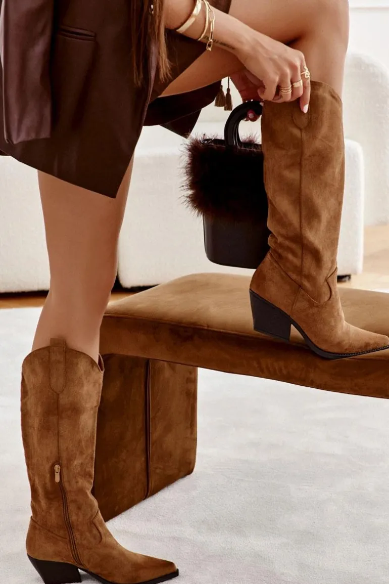 Zamszowe Kozaki Kowbojki Brązowe Casey