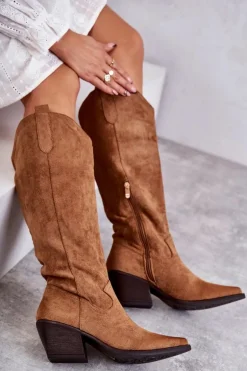 Zamszowe Kozaki Kowbojki Brązowe Casey